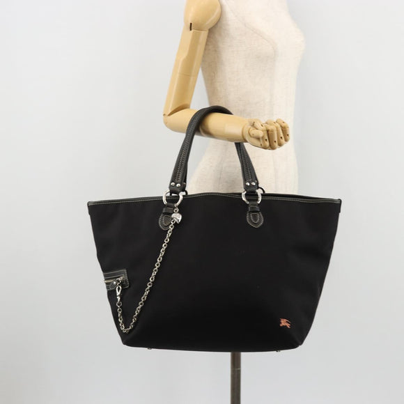 BURBERRY Blue Label Tote Bag Canvas Black Silver Auth 176595