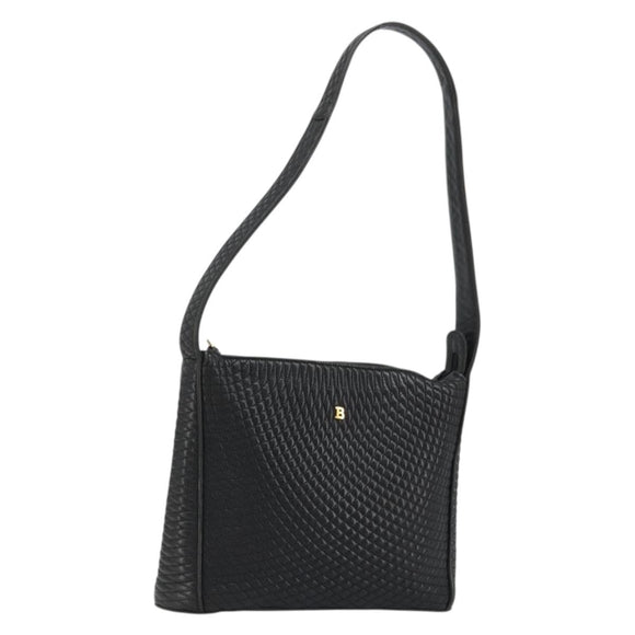 BALLY Shoulder Bag Leather Black Gold Auth 176596