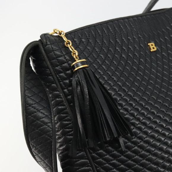 BALLY Shoulder Bag Leather Black Gold Auth 176596