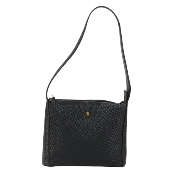 BALLY Shoulder Bag Leather Black Gold Auth 176596