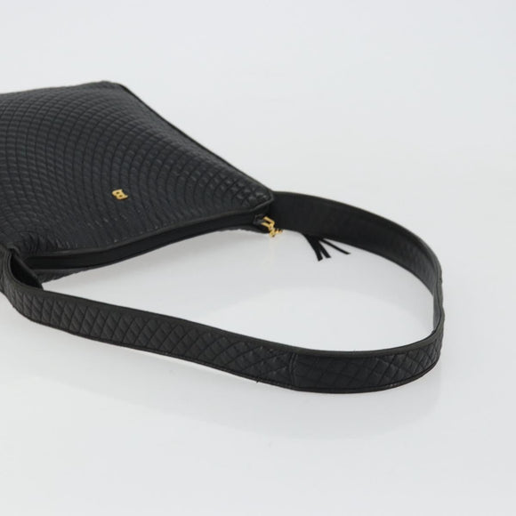 BALLY Shoulder Bag Leather Black Gold Auth 176596