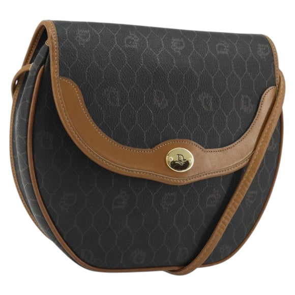 Christian Dior Honeycomb Canvas Shoulder Bag PVC Black Gold Auth 176598A