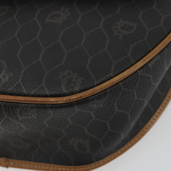 Christian Dior Honeycomb Canvas Shoulder Bag PVC Black Gold Auth 176598A
