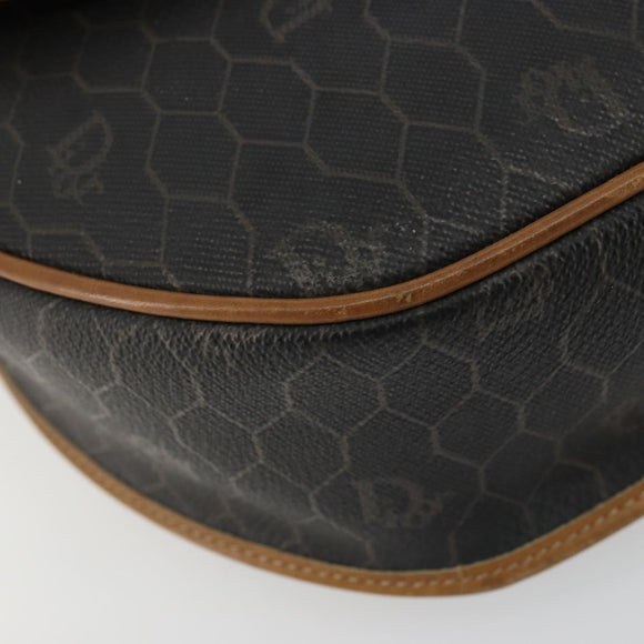 Christian Dior Honeycomb Canvas Shoulder Bag PVC Black Gold Auth 176598A