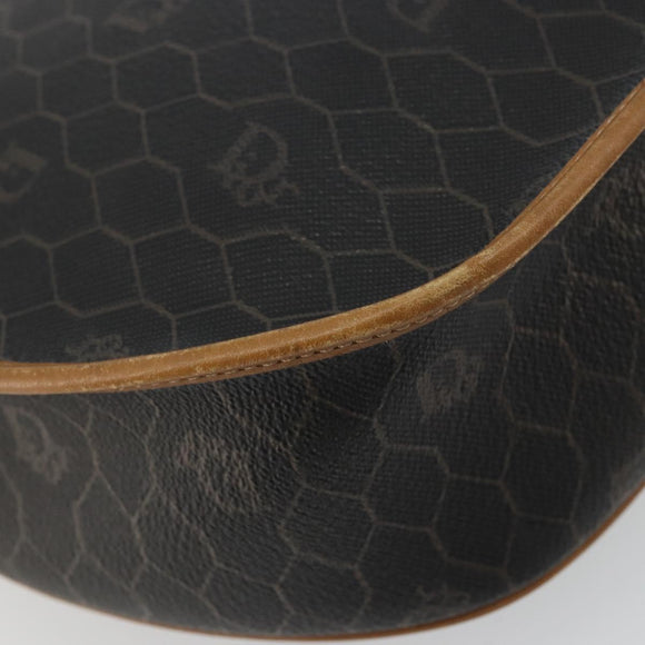 Christian Dior Honeycomb Canvas Shoulder Bag PVC Black Gold Auth 176598A