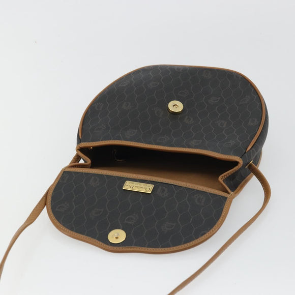 Christian Dior Honeycomb Canvas Shoulder Bag PVC Black Gold Auth 176598A