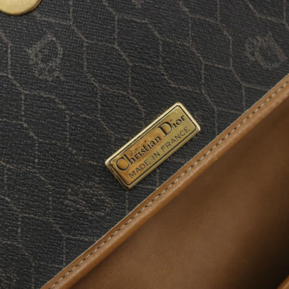 Christian Dior Honeycomb Canvas Shoulder Bag PVC Black Gold Auth 176598A
