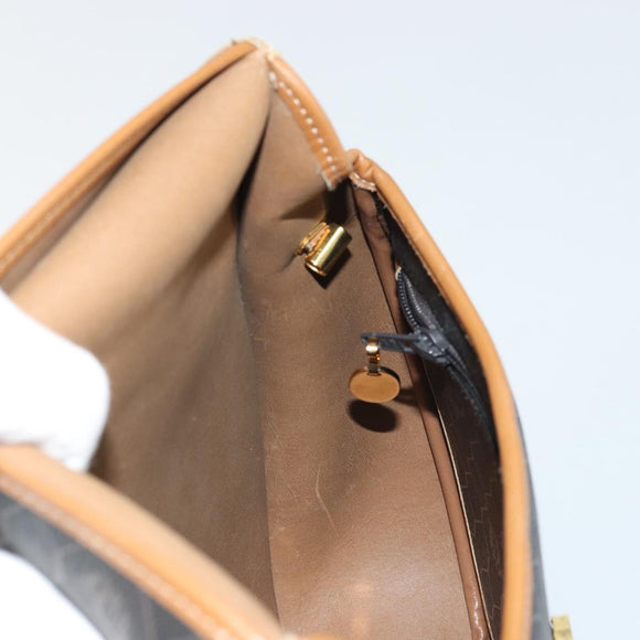 Christian Dior Honeycomb Canvas Shoulder Bag PVC Black Gold Auth 176598A