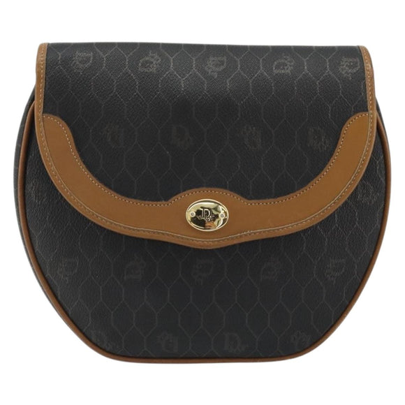 Christian Dior Honeycomb Canvas Shoulder Bag PVC Black Gold Auth 176598A