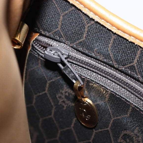 Christian Dior Honeycomb Canvas Shoulder Bag PVC Black Gold Auth 176598A