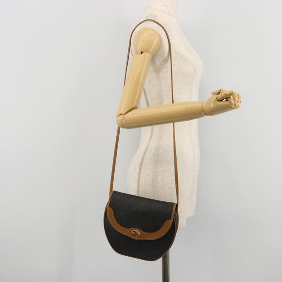 Christian Dior Honeycomb Canvas Shoulder Bag PVC Black Gold Auth 176598A