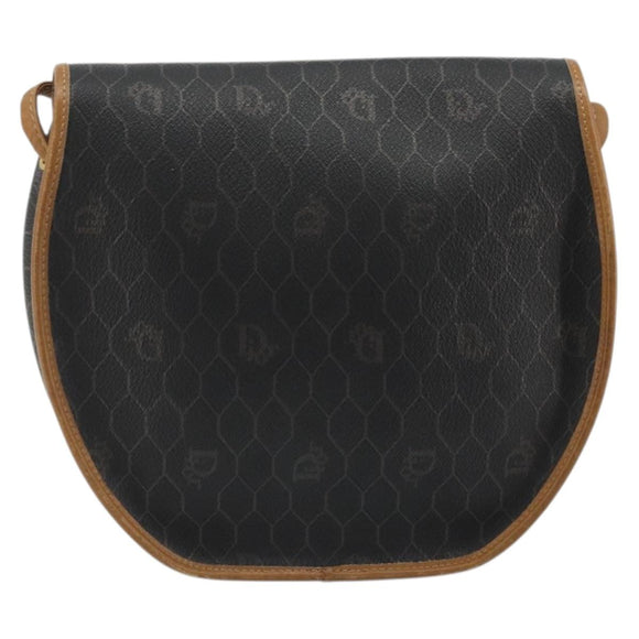 Christian Dior Honeycomb Canvas Shoulder Bag PVC Black Gold Auth 176598A