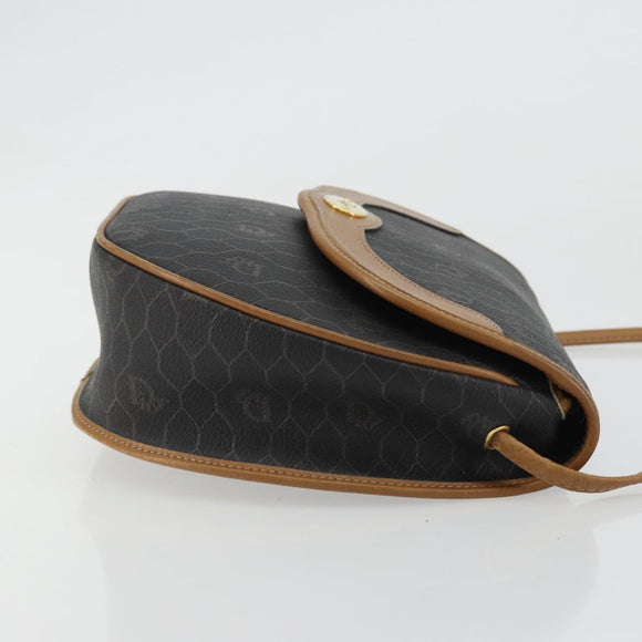 Christian Dior Honeycomb Canvas Shoulder Bag PVC Black Gold Auth 176598A