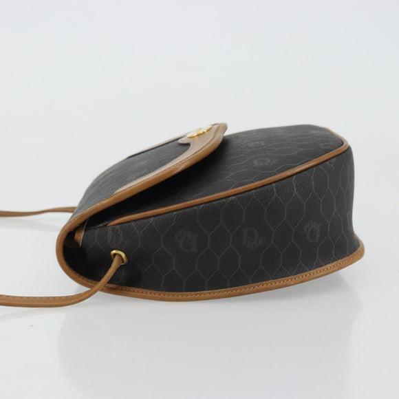 Christian Dior Honeycomb Canvas Shoulder Bag PVC Black Gold Auth 176598A