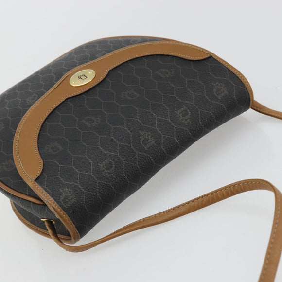 Christian Dior Honeycomb Canvas Shoulder Bag PVC Black Gold Auth 176598A