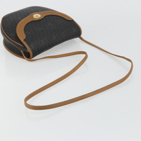 Christian Dior Honeycomb Canvas Shoulder Bag PVC Black Gold Auth 176598A