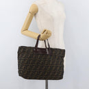 FENDI Zucca Canvas Tote Bag Brown Black Auth 176601-19