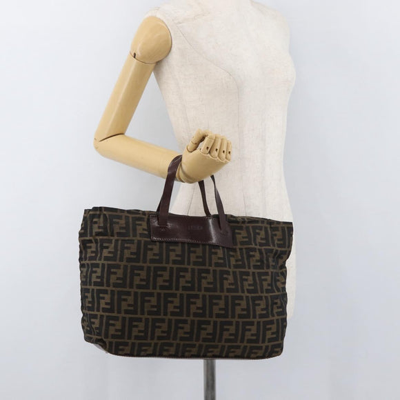 FENDI Zucca Canvas Tote Bag Brown Black Auth 176601
