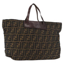 FENDI Zucca Canvas Tote Bag Brown Black Auth 176601-1