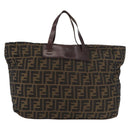 FENDI Zucca Canvas Tote Bag Brown Black Auth 176601-13