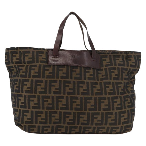 FENDI Zucca Canvas Tote Bag Brown Black Auth 176601