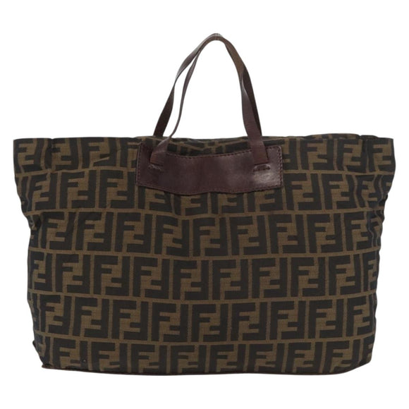 FENDI Zucca Canvas Tote Bag Brown Black Auth 176601