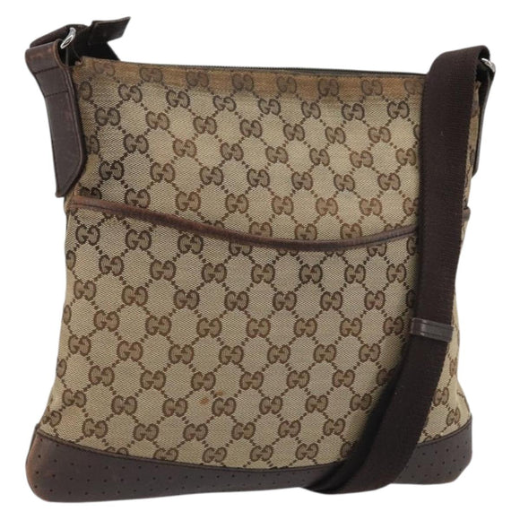 GUCCI GG Canvas Shoulder Bag Beige Silver 145857 Auth 176602