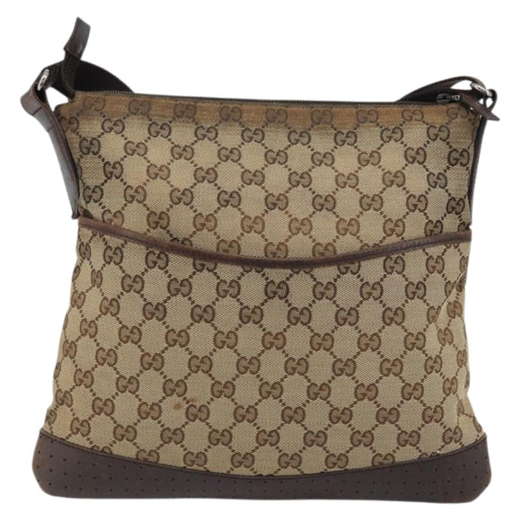 GUCCI GG Canvas Shoulder Bag Beige Silver 145857 Auth 176602