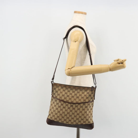 GUCCI GG Canvas Shoulder Bag Beige Silver 145857 Auth 176602