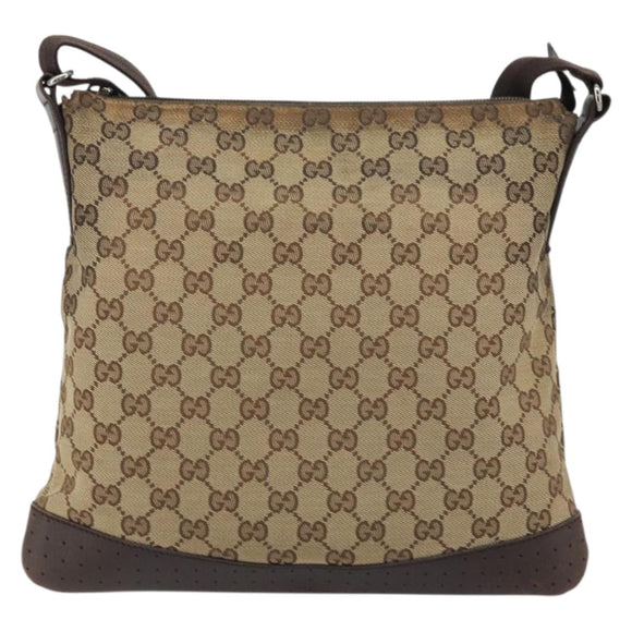 GUCCI GG Canvas Shoulder Bag Beige Silver 145857 Auth 176602