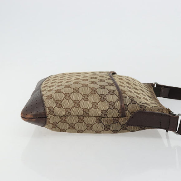 GUCCI GG Canvas Shoulder Bag Beige Silver 145857 Auth 176602