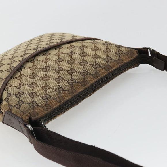 GUCCI GG Canvas Shoulder Bag Beige Silver 145857 Auth 176602