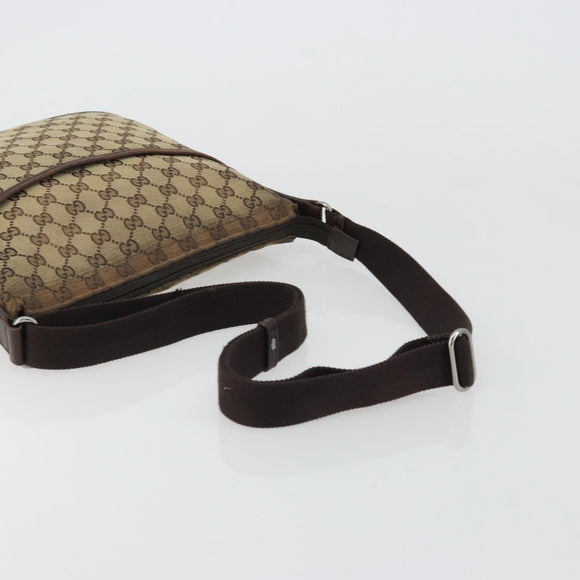 GUCCI GG Canvas Shoulder Bag Beige Silver 145857 Auth 176602