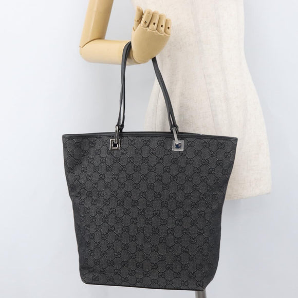 GUCCI GG Canvas Tote Bag Black Silver 31243 Auth 176607