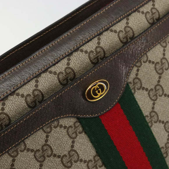 GUCCI GG Supreme Web Sherry Line Bag PVC Beige Gold 14 02 013 Auth 176608