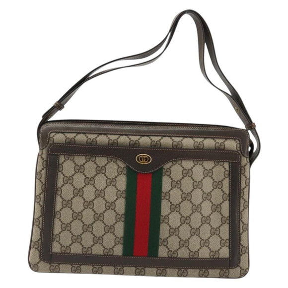 GUCCI GG Supreme Web Sherry Line Bag PVC Beige Gold 14 02 013 Auth 176608