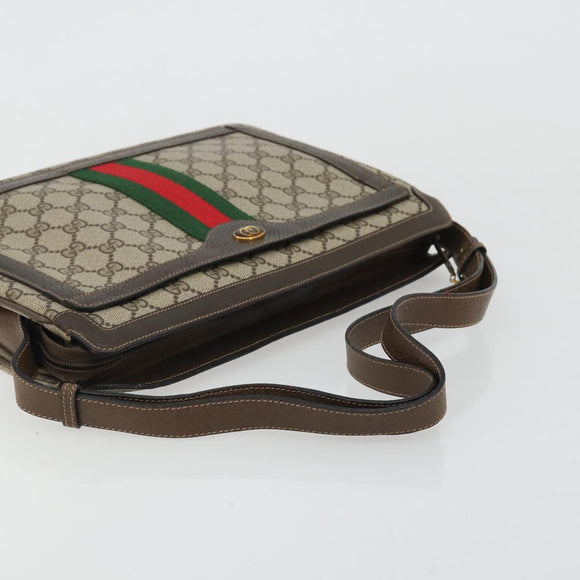 GUCCI GG Supreme Web Sherry Line Bag PVC Beige Gold 14 02 013 Auth 176608