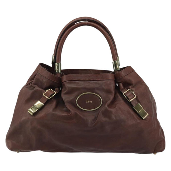 Chloe Shoulder Bag Leather Brown Gold Auth 176610