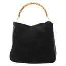 GUCCI Bamboo Shoulder Bag Suede Black Gold 001 1577 Auth 176611-13