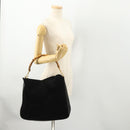 GUCCI Bamboo Shoulder Bag Suede Black Gold 001 1577 Auth 176611-21