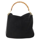 GUCCI Bamboo Shoulder Bag Suede Black Gold 001 1577 Auth 176611-2