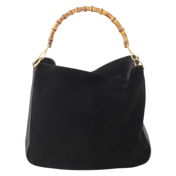 GUCCI Bamboo Shoulder Bag Suede Black Gold 001 1577 Auth 176611