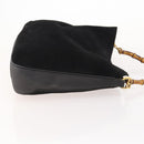 GUCCI Bamboo Shoulder Bag Suede Black Gold 001 1577 Auth 176611-3