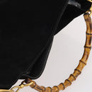 GUCCI Bamboo Shoulder Bag Suede Black Gold 001 1577 Auth 176611-6
