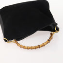 GUCCI Bamboo Shoulder Bag Suede Black Gold 001 1577 Auth 176611-7