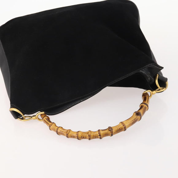 GUCCI Bamboo Shoulder Bag Suede Black Gold 001 1577 Auth 176611