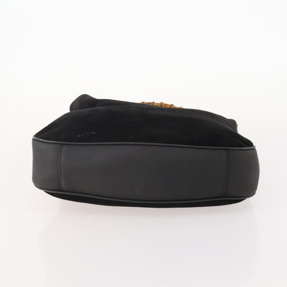 GUCCI Bamboo Shoulder Bag Suede Black Gold 001 1577 Auth 176611