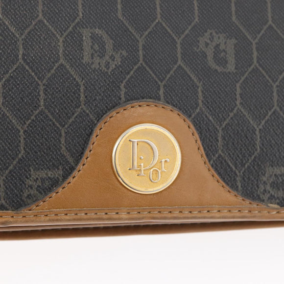 Christian Dior Honeycomb Canvas Shoulder Bag PVC Beige Gold Auth 176623