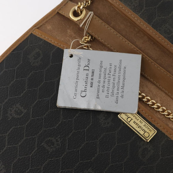 Christian Dior Honeycomb Canvas Shoulder Bag PVC Beige Gold Auth 176623