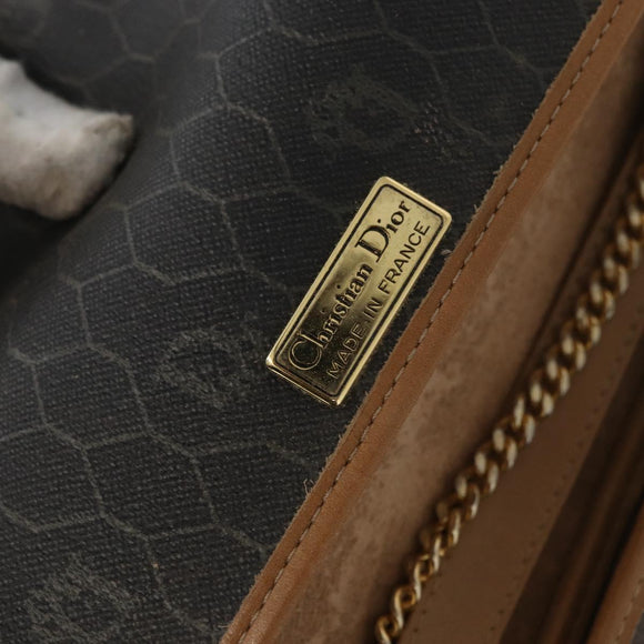 Christian Dior Honeycomb Canvas Shoulder Bag PVC Beige Gold Auth 176623